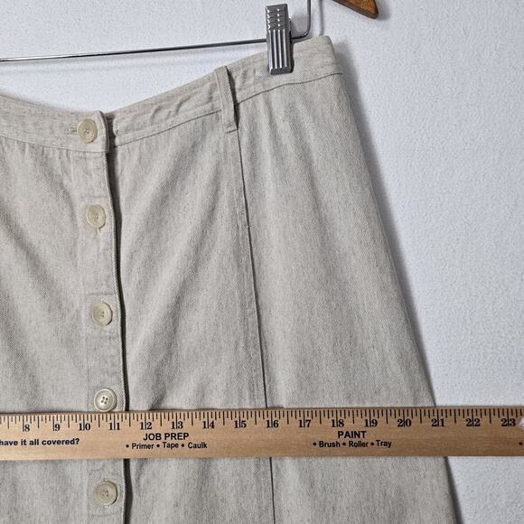 VTG Jones New York Country Linen Blend Maxi Skirt Sz 10 Beige Button Front Denim - Picture 10 of 12